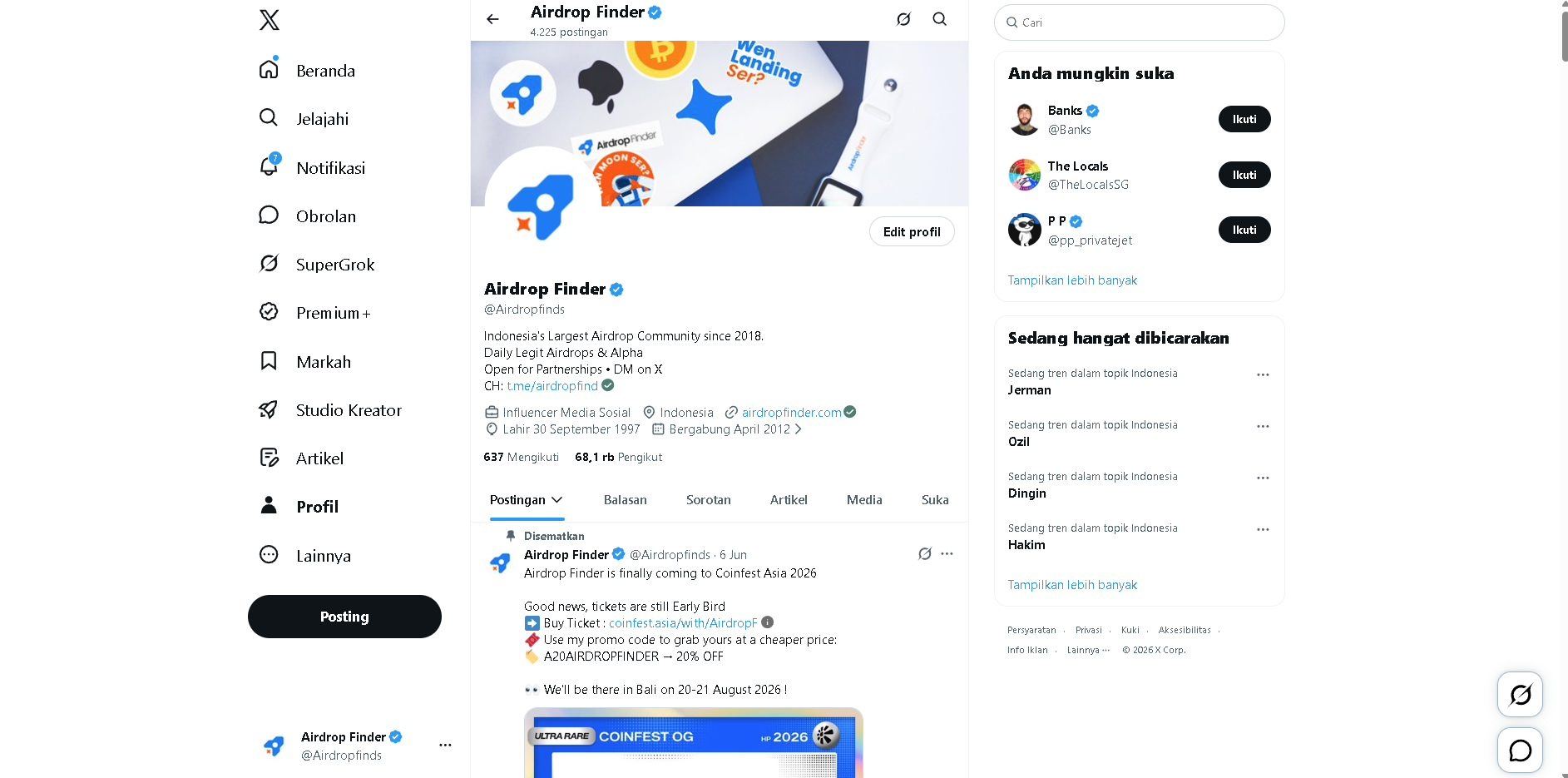 Airdrop Finder — X (Twitter) Account Management